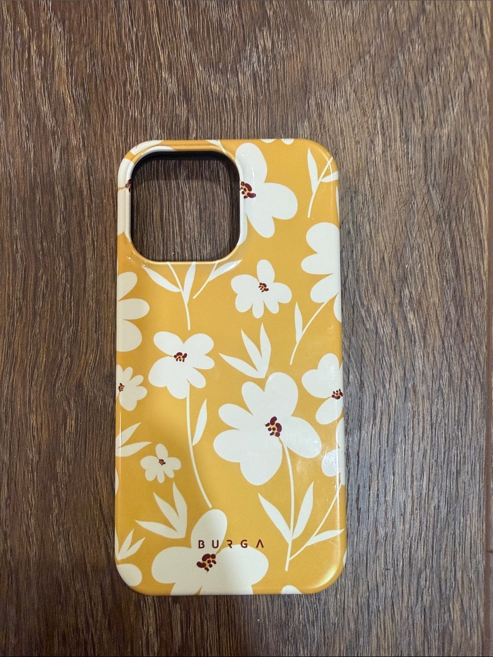 Burga Mustard Yellow Floral iPhone 15 pro max Case - White Flower Design fall